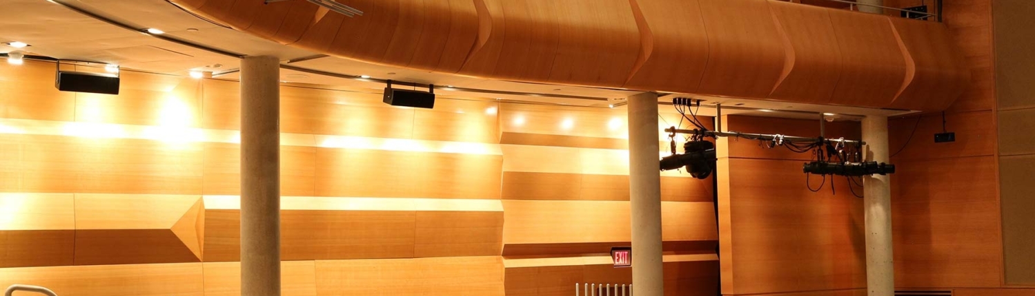 Sweeping curved wood balcony front at Richmond Hill Centre for the Performing Arts